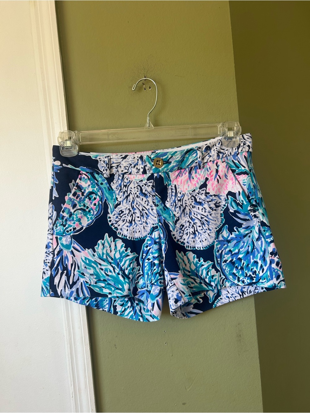 Lilly Pulitzer Navy Blue Pink Teal Tropical Print Shorts